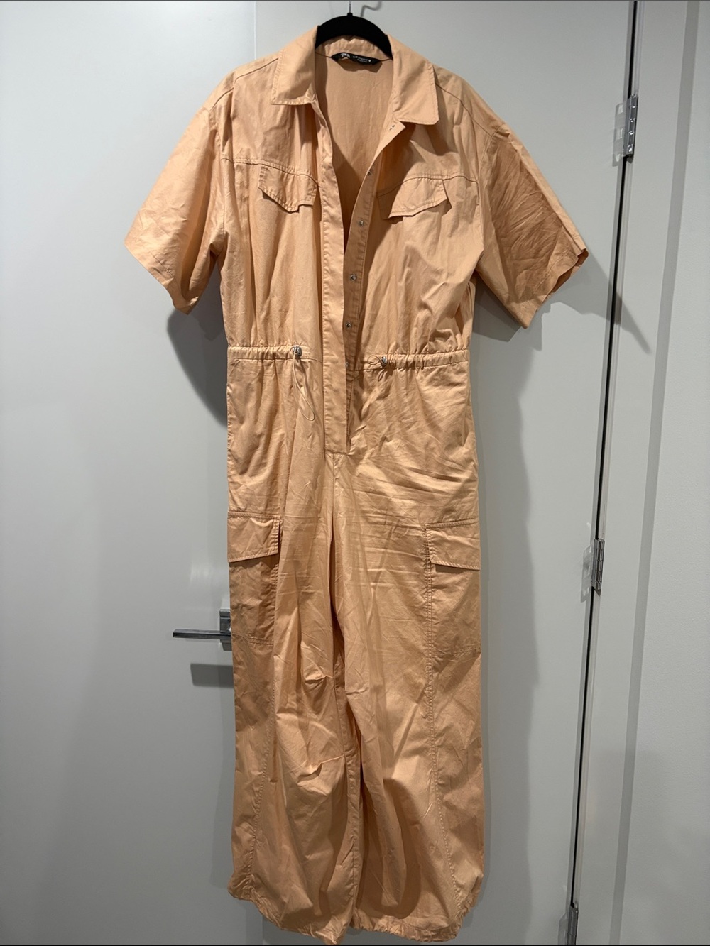 Zara khaki Short-Sleeve Utility Jumpsuit